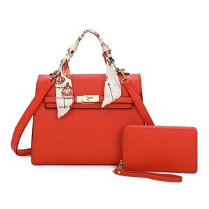 ❤️ NEW🌷 Scarf Top Handle Satchel Set with wallet *Poshmark